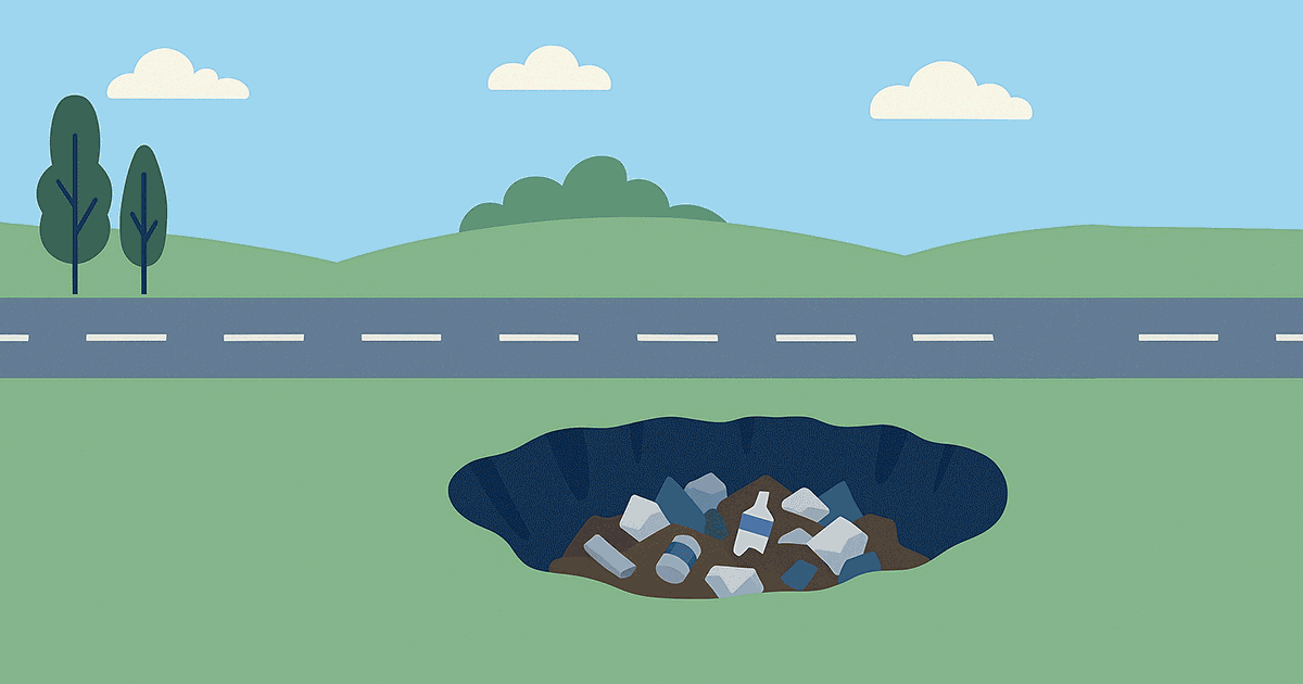 Animation showing how litter thrown into a sinkhole can travel through a karst system into a cave, impacting wildlife and groundwater resources.